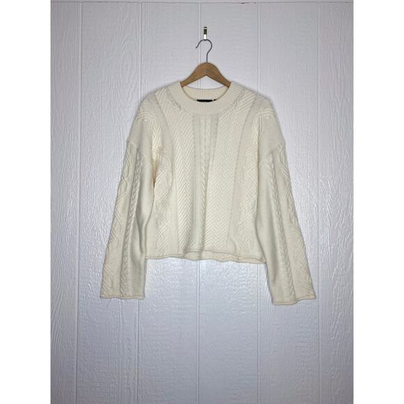 THEORY Oversized Cableknit Cream Cashmere Wool Blend Sweater US MEDIUM NWT $375 - Picture 2 of 9